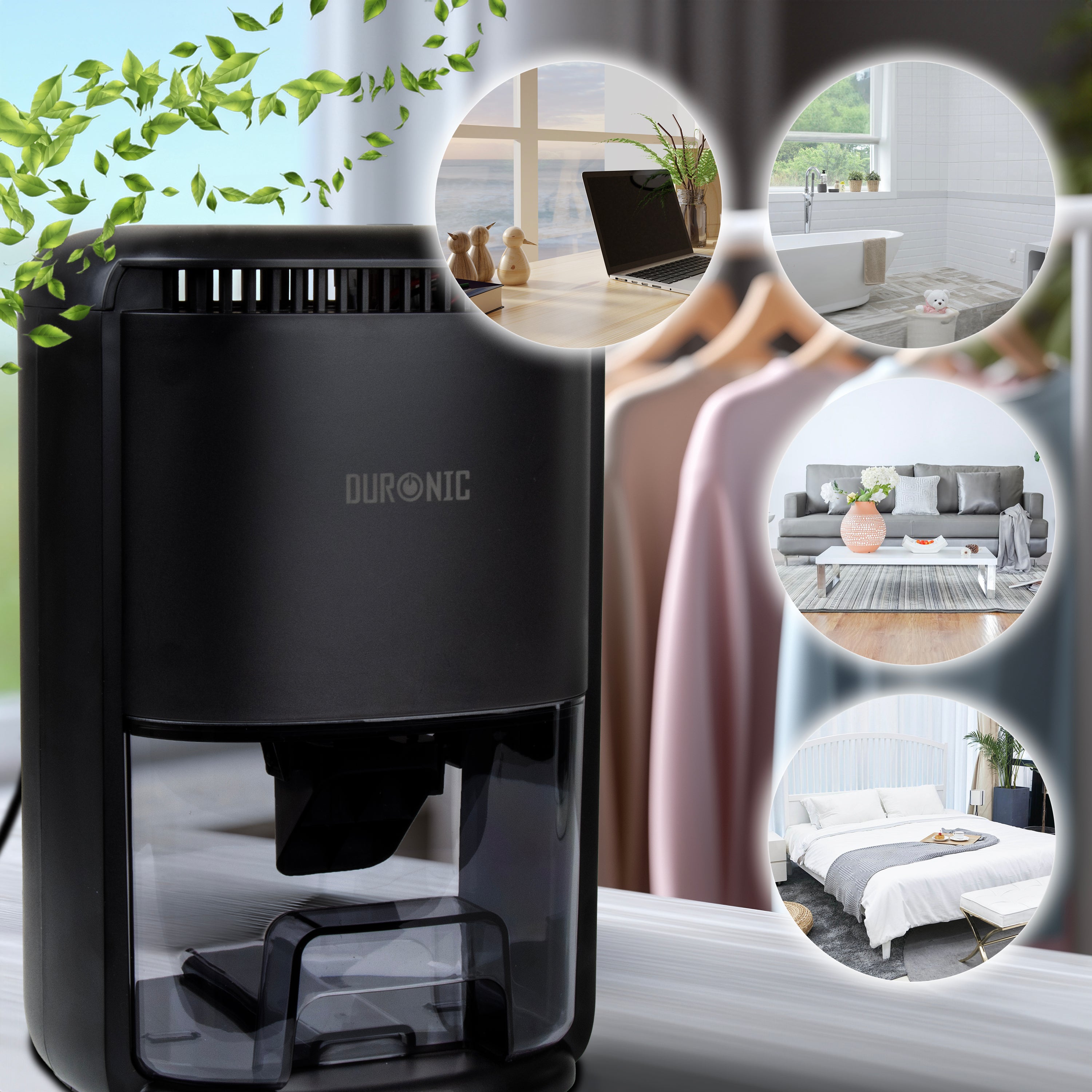 Duronic DH07 BK Déshumidificateur 22,5W Jusqu'à 200 ml d'eau par jour Réservoir d'1 litre Compact et silencieux Idéal pour petits espaces