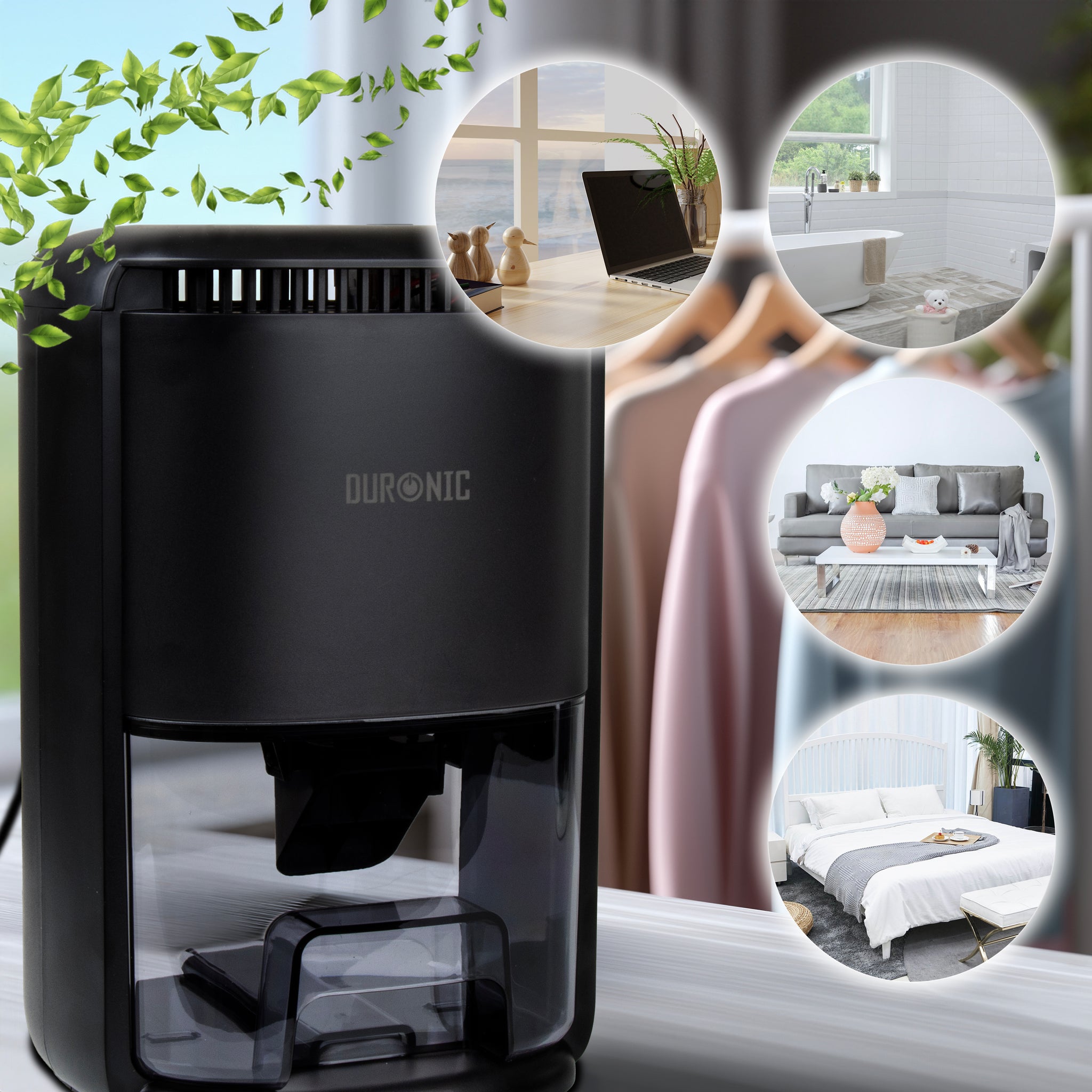 Duronic DH07 BK Déshumidificateur 22,5W Jusqu'à 200 ml d'eau par jour Réservoir d'1 litre Compact et silencieux Idéal pour petits espaces