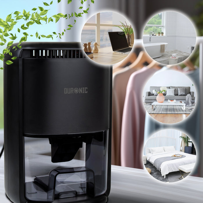 Duronic DH07 BK Déshumidificateur 22,5W Jusqu'à 200 ml d'eau par jour Réservoir d'1 litre Compact et silencieux Idéal pour petits espaces