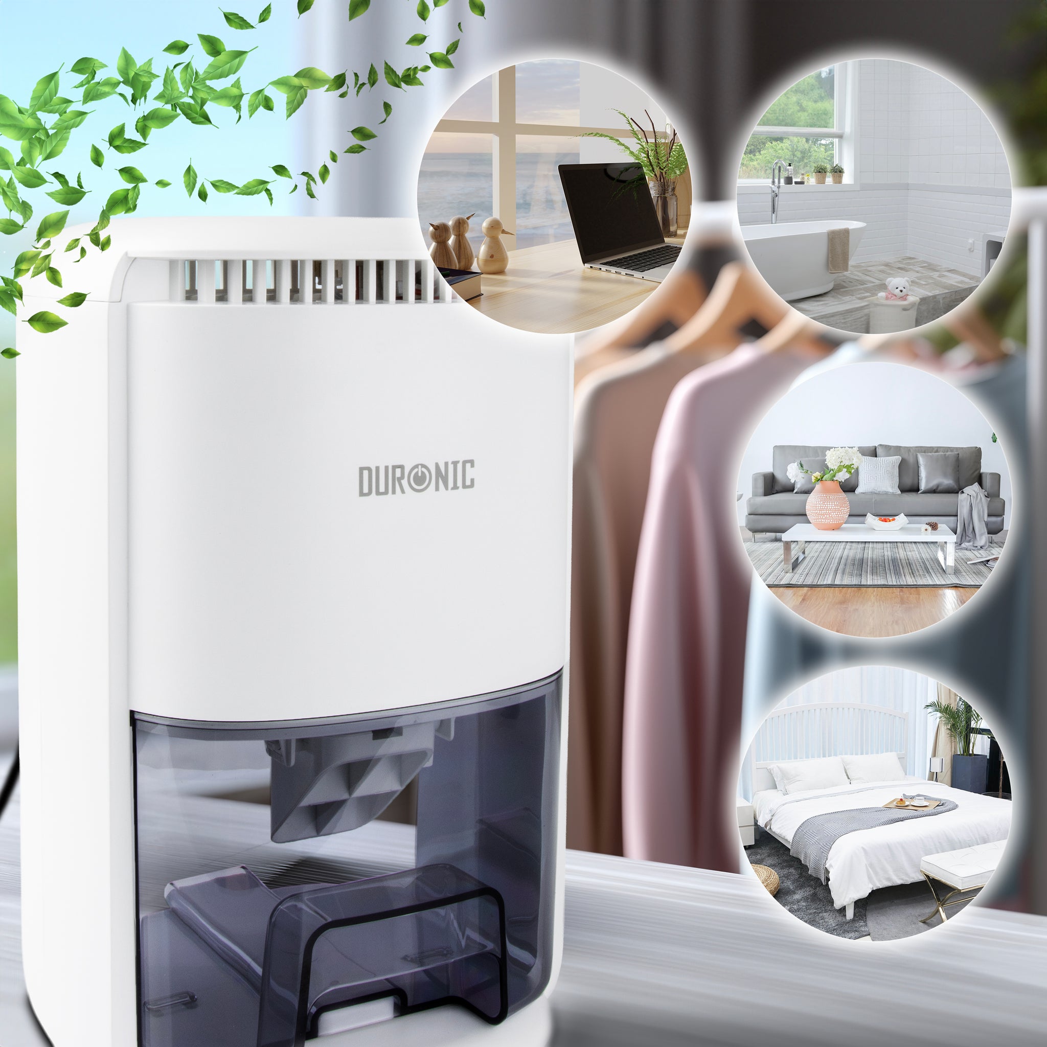 Duronic DH07 WE Déshumidificateur 22,5W Jusqu'à 200 ml d'eau par jour Réservoir d'1 litre Compact et silencieux Idéal pour petits espaces