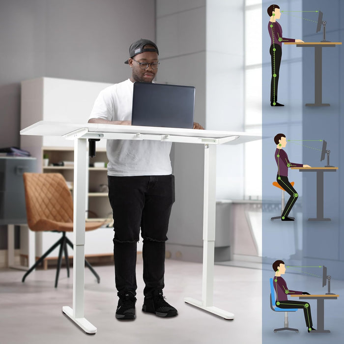 Duronic CD160 WE Bureau Assis-Debout électrique Complet avec Plateau de 160 cm Hauteur Ajustable de 72 à 118 cm Charge maximale de 70 kg Poste Travail Assis Debout Domicile télétravail Bureau