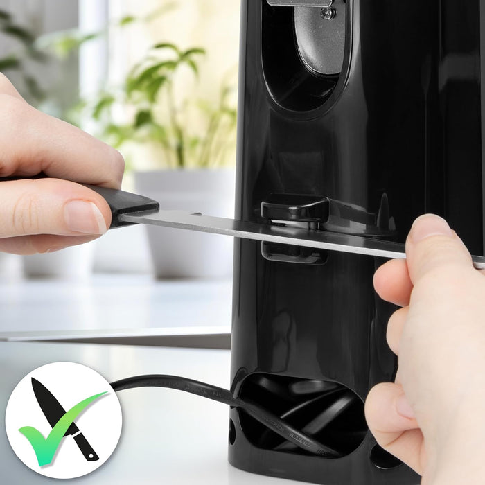 Duronic CO40 BK Ouvre-boîte électrique 50W Ouvre boîtes de conserve automatique Aiguiseur de couteaux Décapsuleur pour bouteille Permet de retirer les capsules des bouteilles et cannettes