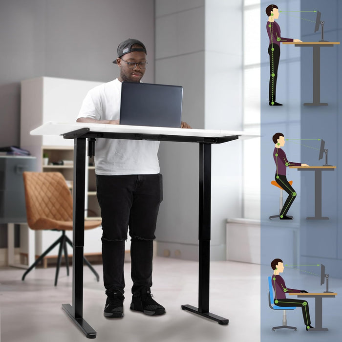 Duronic CD140 BW Bureau Assis-Debout électrique Complet avec Plateau de 140 cm Hauteur Ajustable de 72 à 118 cm Charge maximale de 70 kg Poste Travail Assis Debout Domicile télétravail Bureau