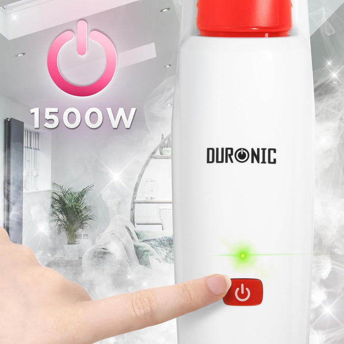 Duronic STM15 WE Balai nettoyeur vapeur de 1500W Réservoir de 500 ml Température maximale de 100°C Nettoyage sol dur carrelage tapis Nettoie sans produits chimiques