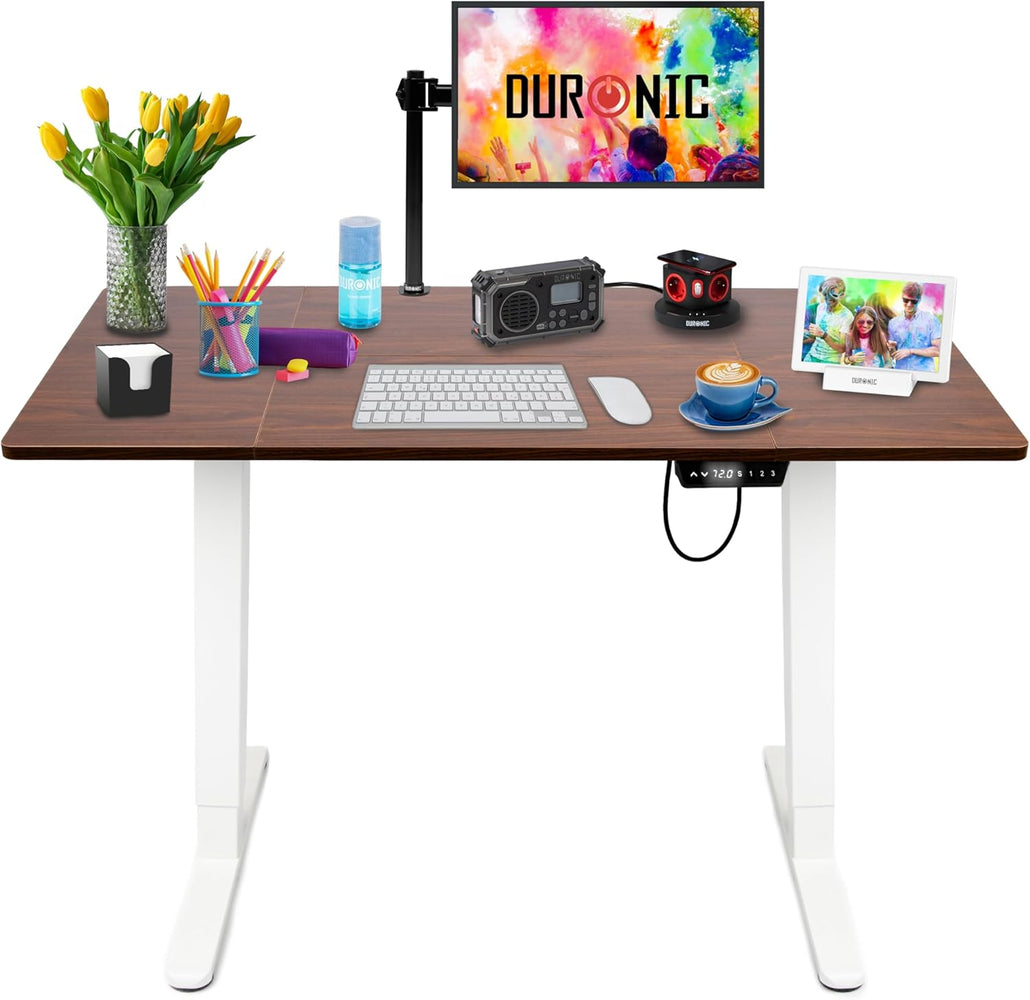 Duronic CD120 WT Bureau Assis-Debout électrique Complet avec Plateau de 120 cm Hauteur Ajustable de 72 à 118 cm Charge maximale de 70 kg Poste Travail Assis Debout Domicile télétravail Bureau