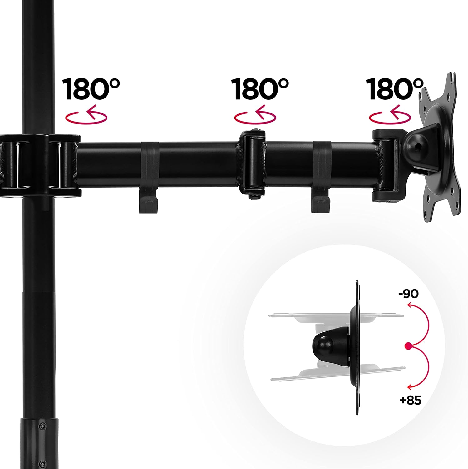 Duronic DMT252 Bras pour 2 Moniteurs d'Ordinateur | Support d'écrans PC articulé pour Bureau avec Potence de 100 cm | VESA 75 100 | Hauteur Ajustable | Rotatif Inclinable Pivotant