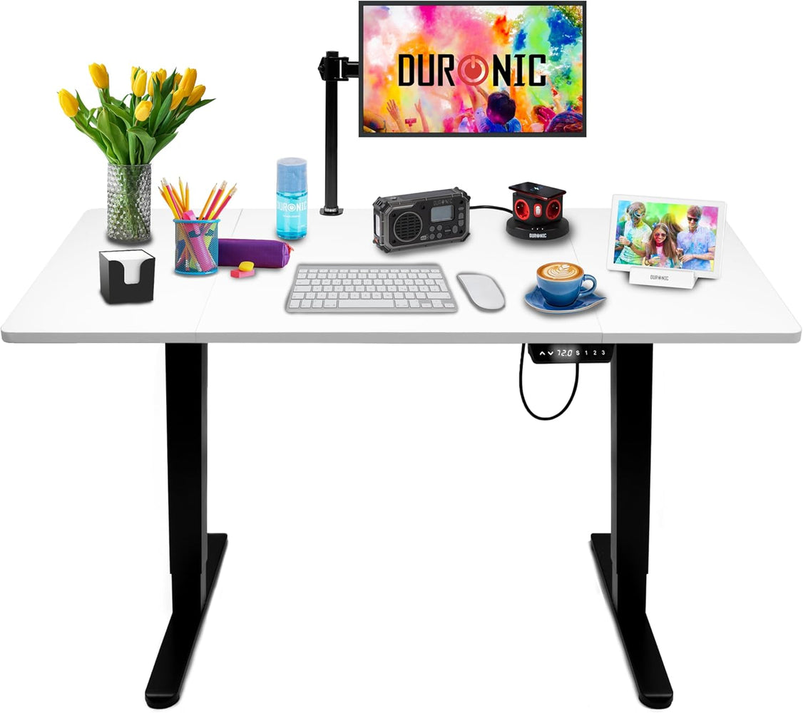 Duronic CD140 BW Bureau Assis-Debout électrique Complet avec Plateau de 140 cm Hauteur Ajustable de 72 à 118 cm Charge maximale de 70 kg Poste Travail Assis Debout Domicile télétravail Bureau