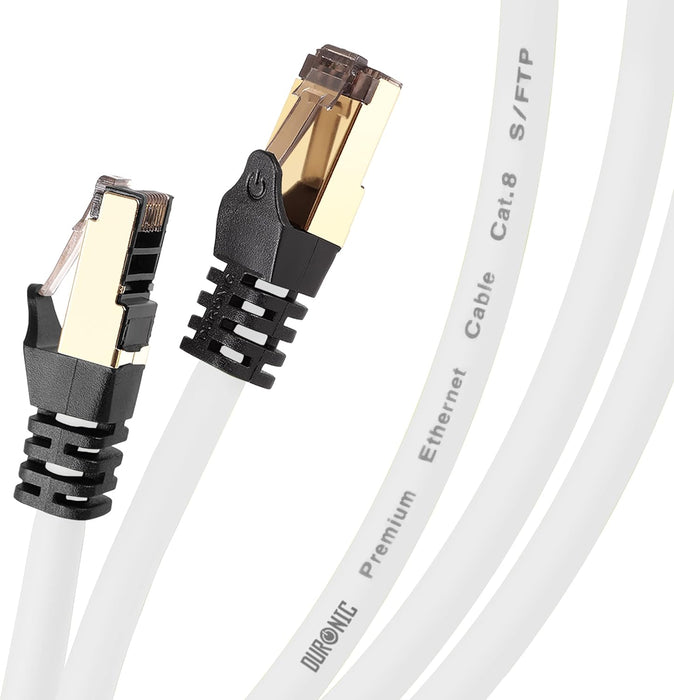 Duronic Câble Ethernet CAT8 WE 15M 2Ghz 2000MHz Vitesse 40Gbps S/FTP Câbles réseaux LAN internet network RJ45 blindés Haute Bande passante et transmission des données rapides Connecteurs or