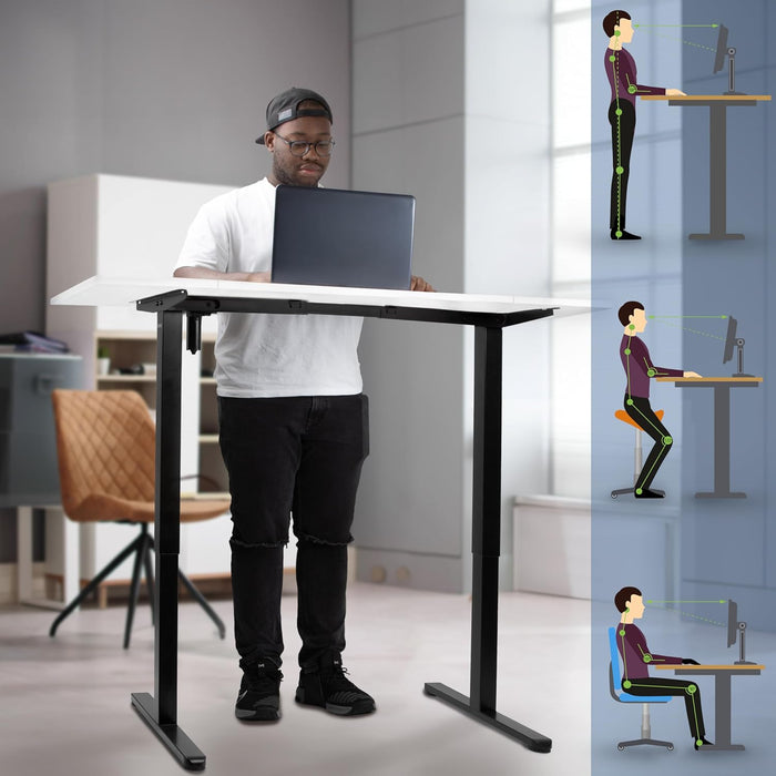 Duronic CD160 BW Bureau Assis-Debout électrique Complet avec Plateau de 160 cm Hauteur Ajustable de 72 à 118 cm Charge maximale de 70 kg Poste Travail Assis Debout Domicile télétravail Bureau