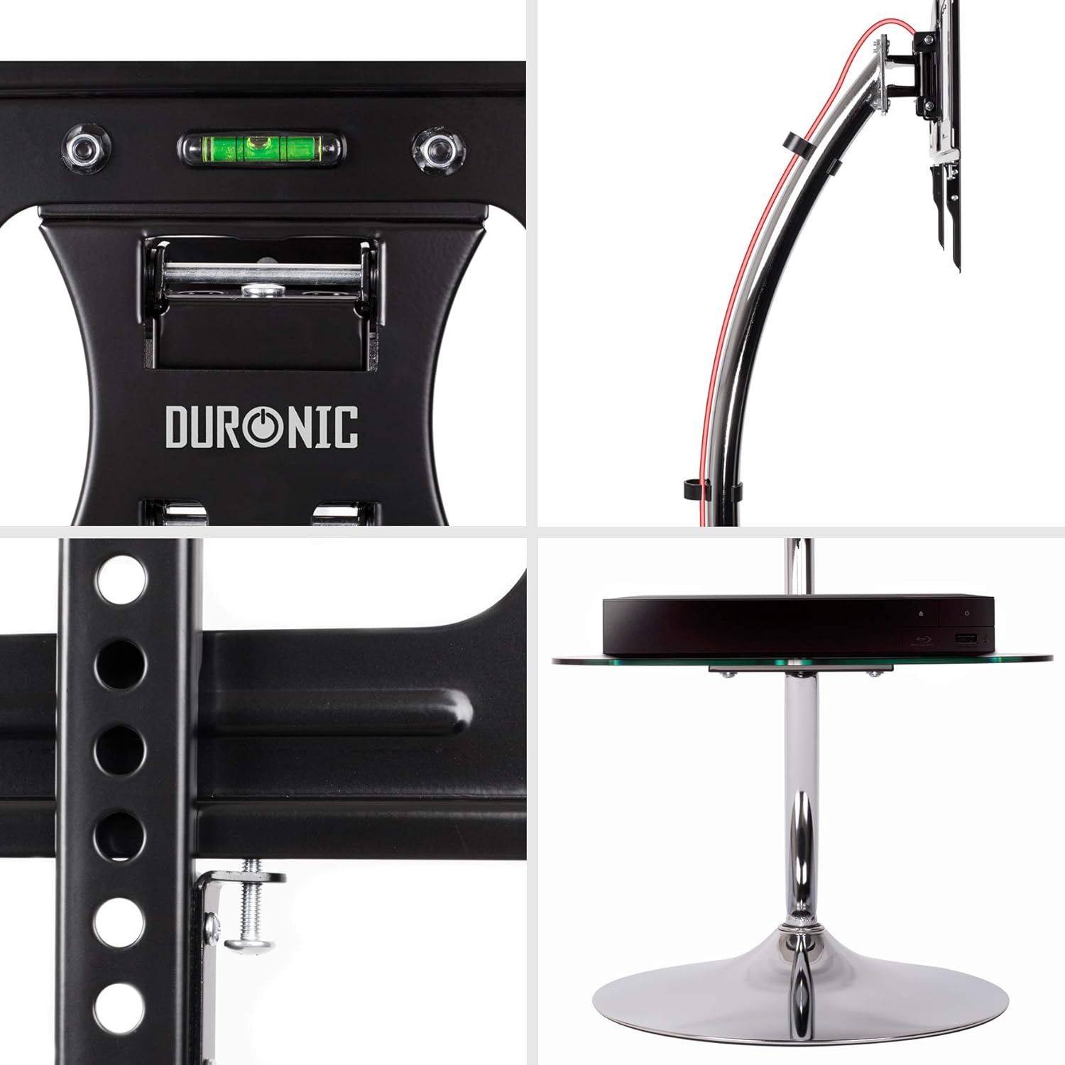 Duronic TVS3F1 Meuble TV pour écran 37 à 70 Pouces Support télévision LCD LED OLED QLED Inclinaison -10° +15° Rotation -60° +60° VESA 600x400 mm Charge Max 68 kg