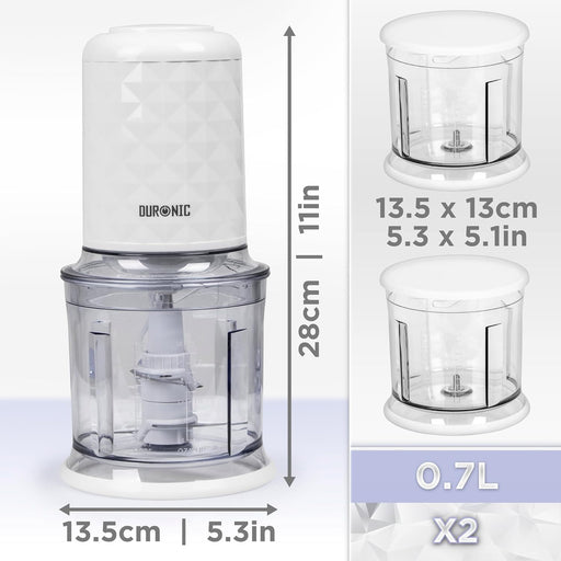 Duronic CH57 WE Mini hachoir 500W avec 2 bols de 700 ml avec couvercle Robot culinaire pour légumes fruits noix épices Permet de préparer sauces purée nourriture bébé