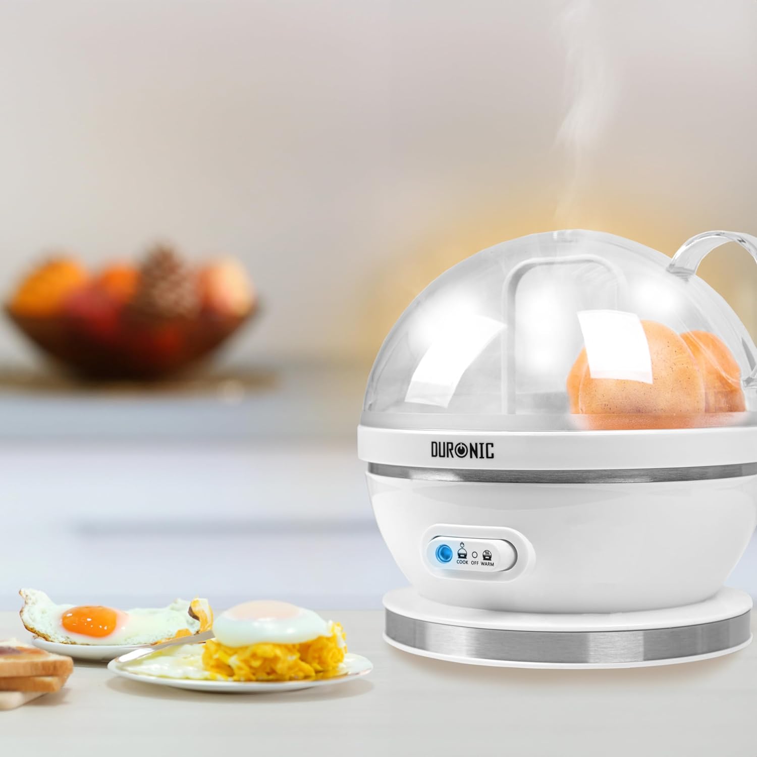 Duronic EB27 WE Cuiseur à œufs 400W 1 à 7 oeufs Thermostat et minuteur pour obtenir œufs durs ou mollets ou à la coque avec fonction dédiée pour préparer 2 types de cuisson Sans BPA