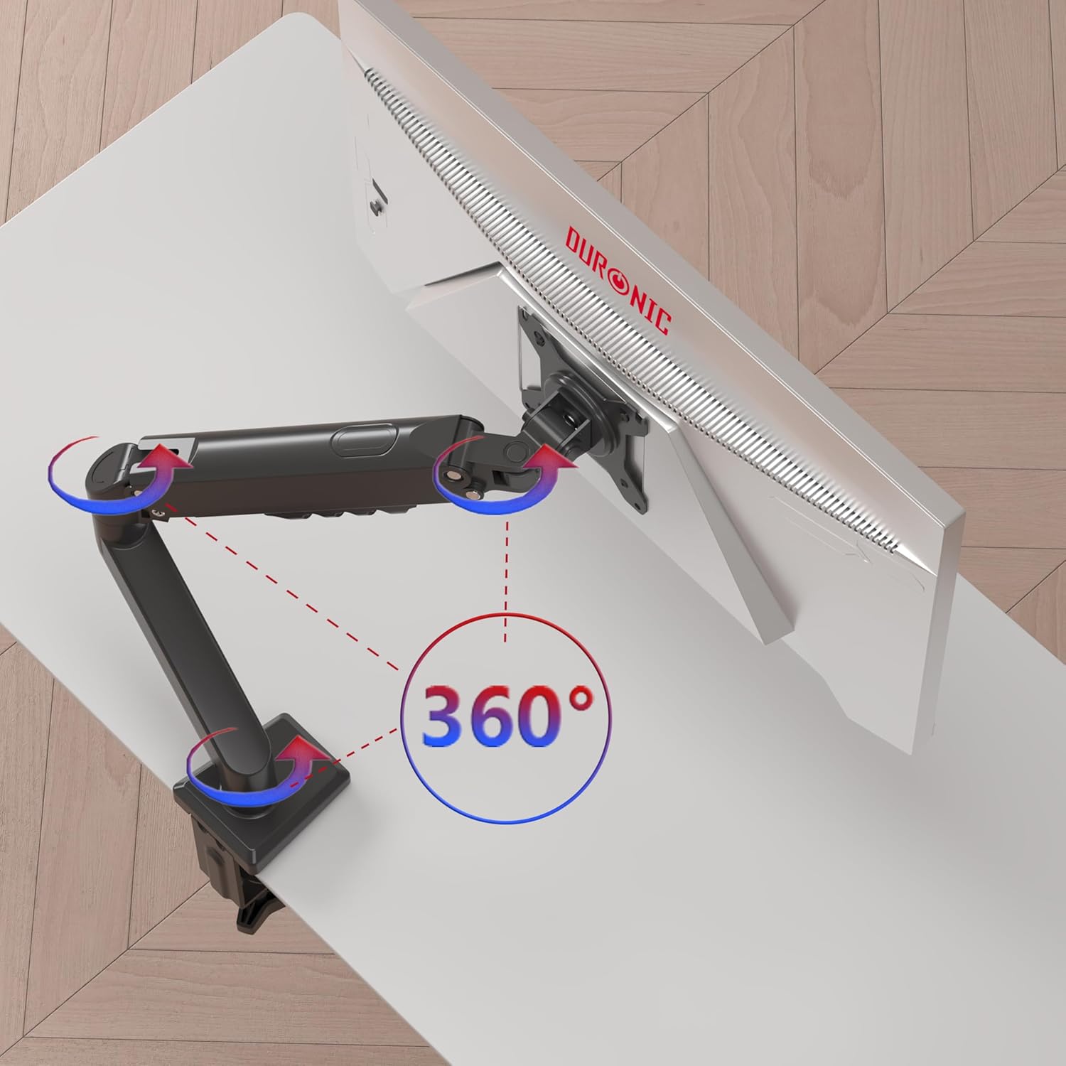 Duronic DM6A1 Bras pour Ecran d’Ordinateur Support pour Moniteur d’écran de 13 à 32 Pouces VESA 75 100 Charge maximale de 9 kg Rotation 360° Bras avec Ressort à gaz