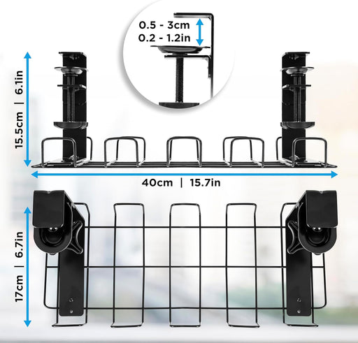 Duronic CMH2 Support de Gestion des Câbles à placer sous un Bureau Tiroir pour rangement et organisation des câbles et fils pour Installation Bureautique