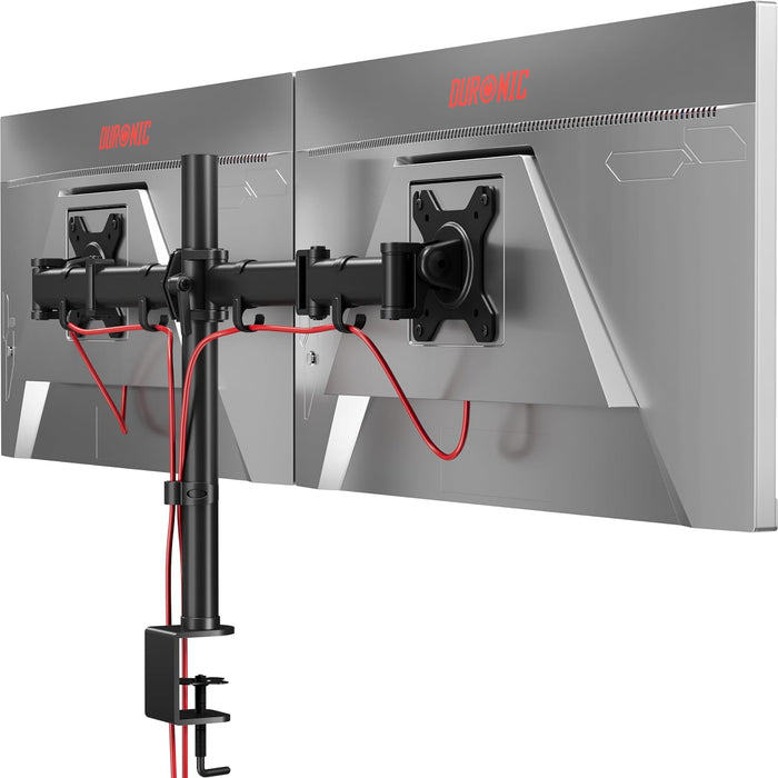 Duronic DM252 BK Support de 2 moniteurs à Pince pour Bureau - Hauteur Ajustable -Rotatif/Pivotable/Inclinable-Compatible avec Moniteur d'Ordinateur LCD/LED VESA 75/100-Potence et Bras en Acier