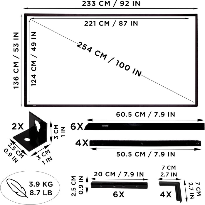 Écran De Projection Portable 60 Pouces - Format 16:9 HD - Gain 1,2x - Toile Anti-plis - Pour Cinéma Maison, Présentations, Extérieur