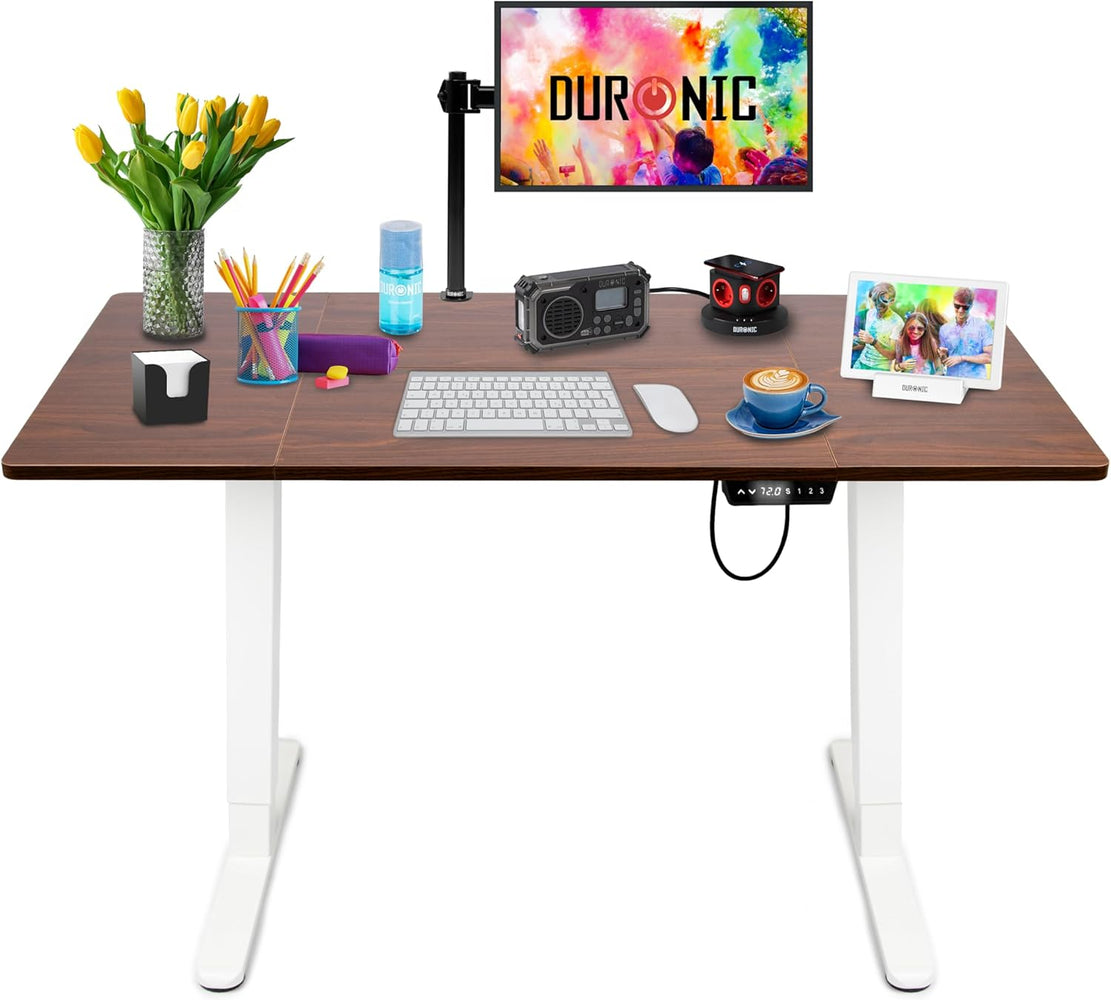 Duronic CD140 WT Bureau Assis-Debout électrique Complet avec Plateau de 140 cm Hauteur Ajustable de 72 à 118 cm Charge maximale de 70 kg Poste Travail Assis Debout Domicile télétravail Bureau