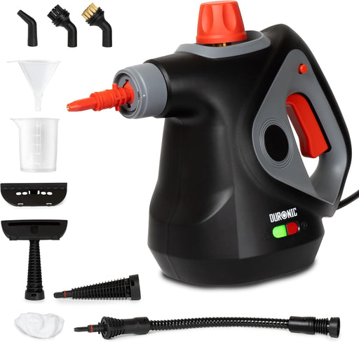 Duronic SC32 BK Nettoyeur vapeur à main 1050W Nettoyeur portable multifonction avec réservoir de 350 ml Nettoyage à la vapeur pour tissus Canapé Joints Douche Four Evier Vitres Fenêtres Miroirs
