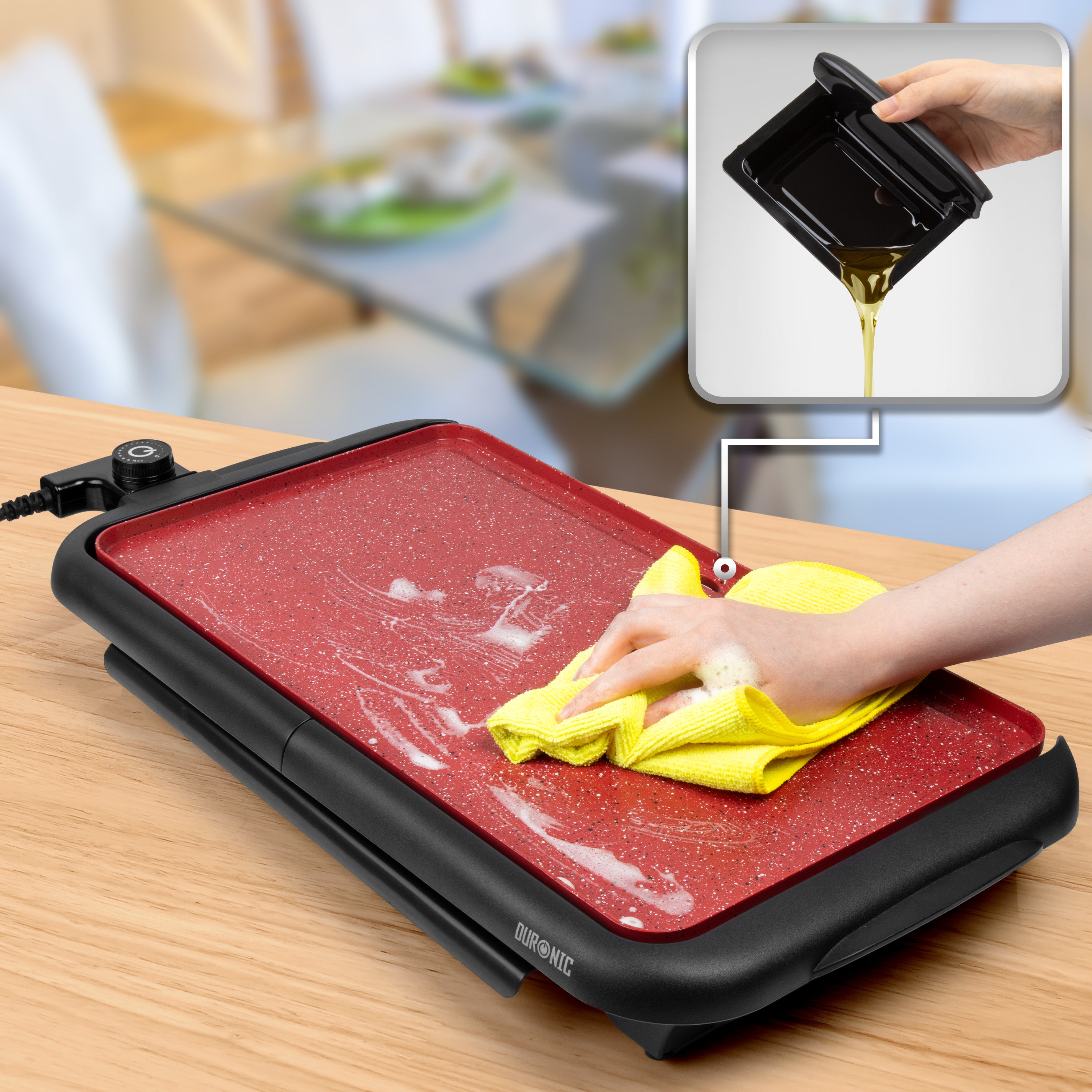 Duronic GP25 Plancha électrique antiadhésive XL 6 à 8 personnes 2000W Surface 47 x 26 cm avec thermostat Bac à jus amovible Cuisson sans ajout de matière grasse Idéal pour soirée avec des amis