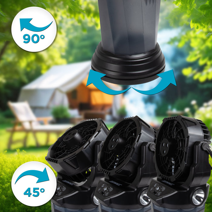 Duronic FM6 BK Ventilateur de brume rechargeable Réservoir d’eau 2 litres 4 vitesse Télécommande incluse Lumières LED Lampe torche d’urgence Ventilateur portable extérieur camping pique-nique
