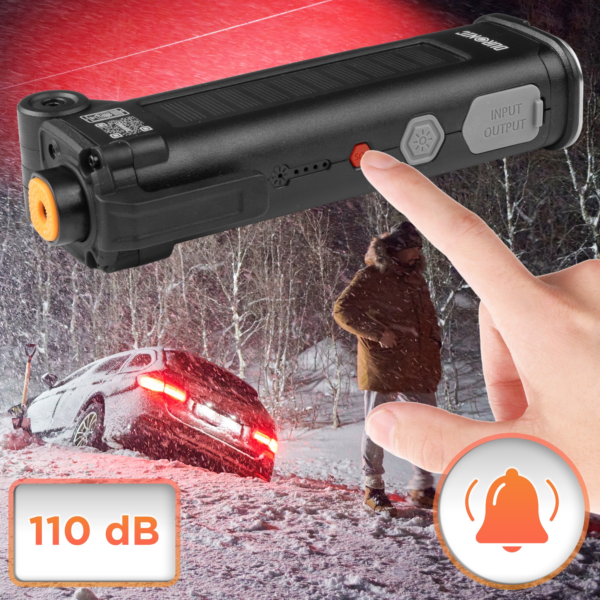 Duronic CT51 Outil d’urgence pour voiture van camion Outil d’évacuation multifonctions Coupe ceinture de sécurité Marteau brise vitre Alarme SOS Lampe torche magnétique Charge USB-C ou solaire