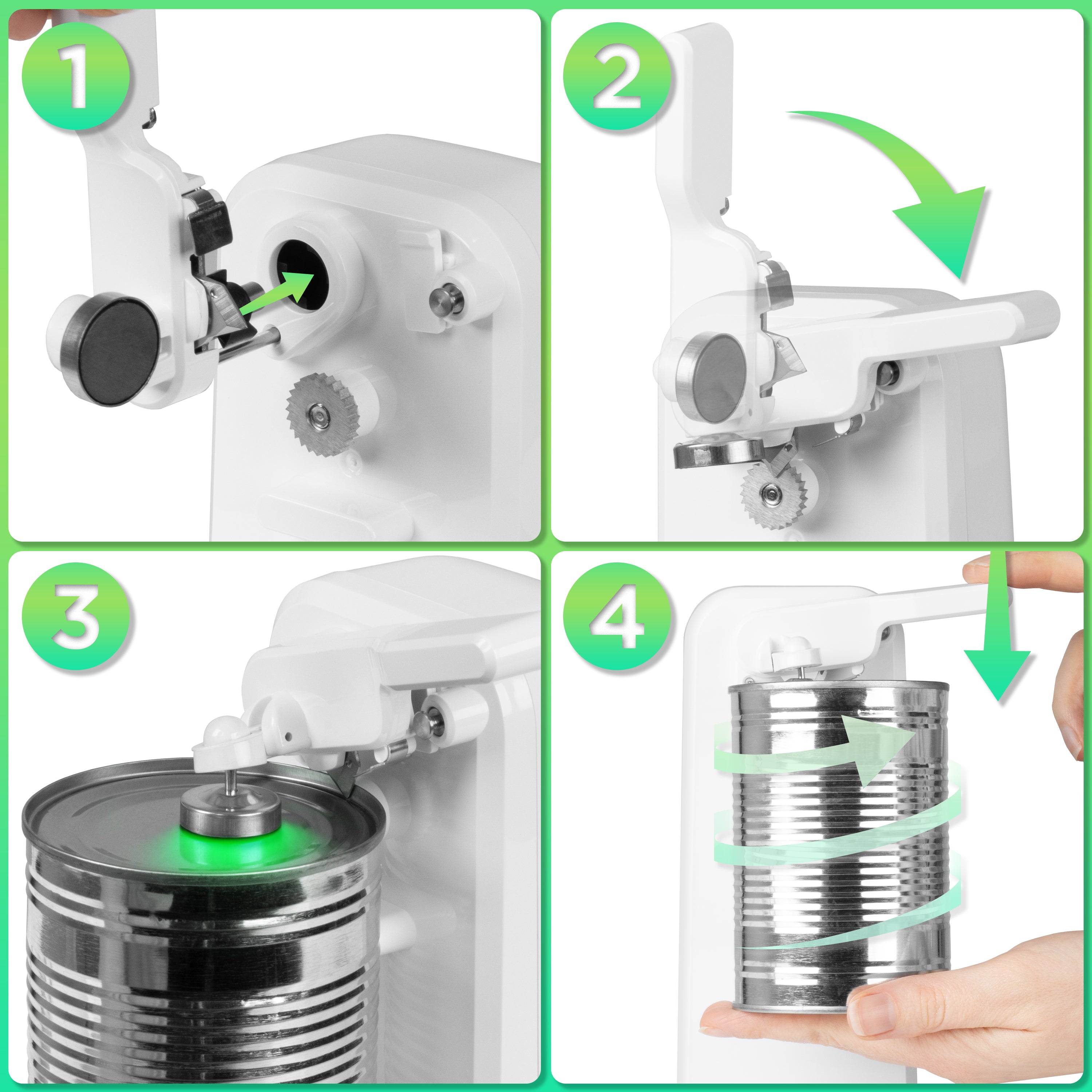 Duronic CO40 WE Ouvre-boîte électrique 50W Ouvre boîtes de conserve automatique Aiguiseur de couteaux Décapsuleur pour bouteille Permet de retirer les capsules des bouteilles et cannettes