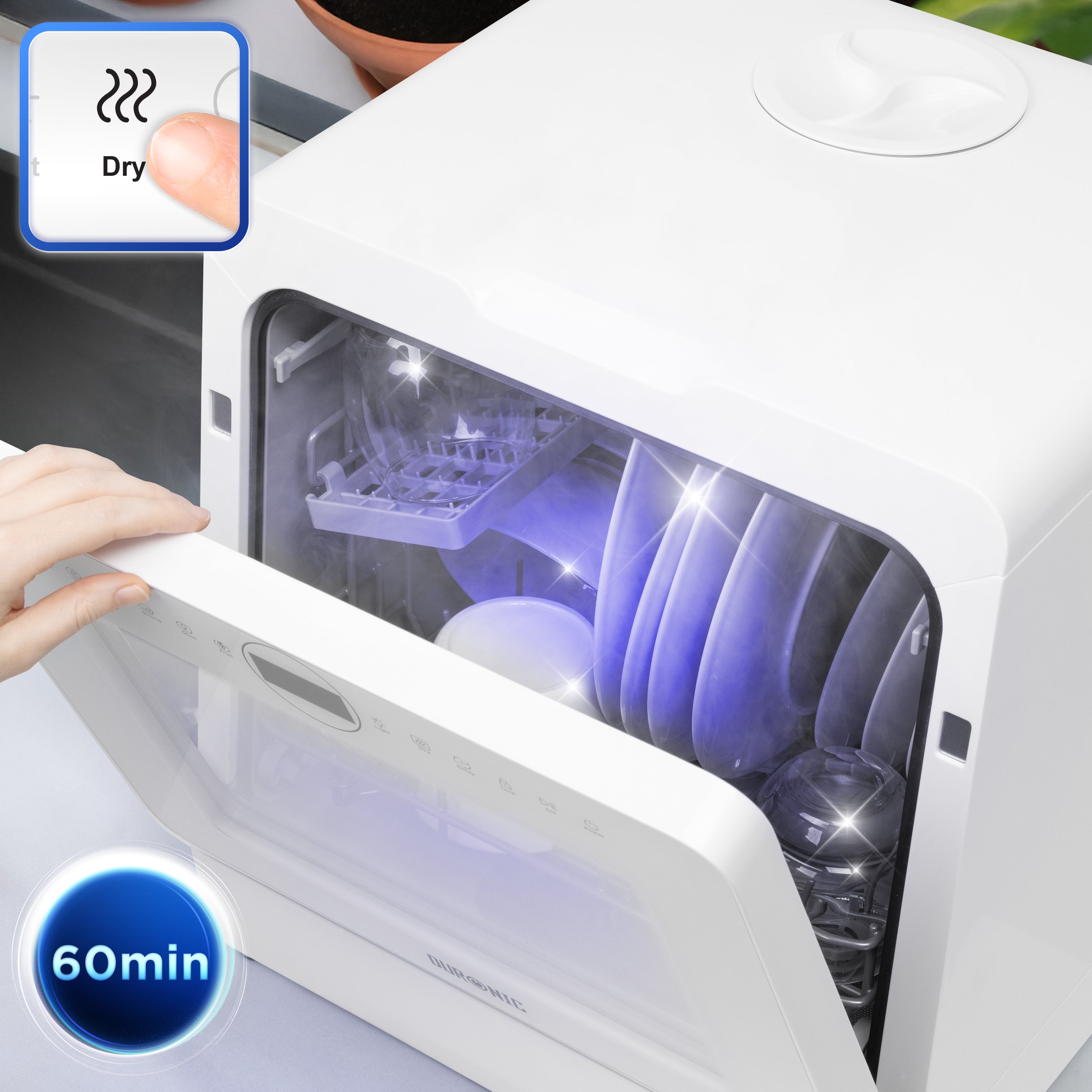 Duronic DW5 WE Lave-vaisselle de table 950W lave vaisselle posable portable compact gain de place pour petite cuisine 7 programmes de lavage séchage efficace pratique