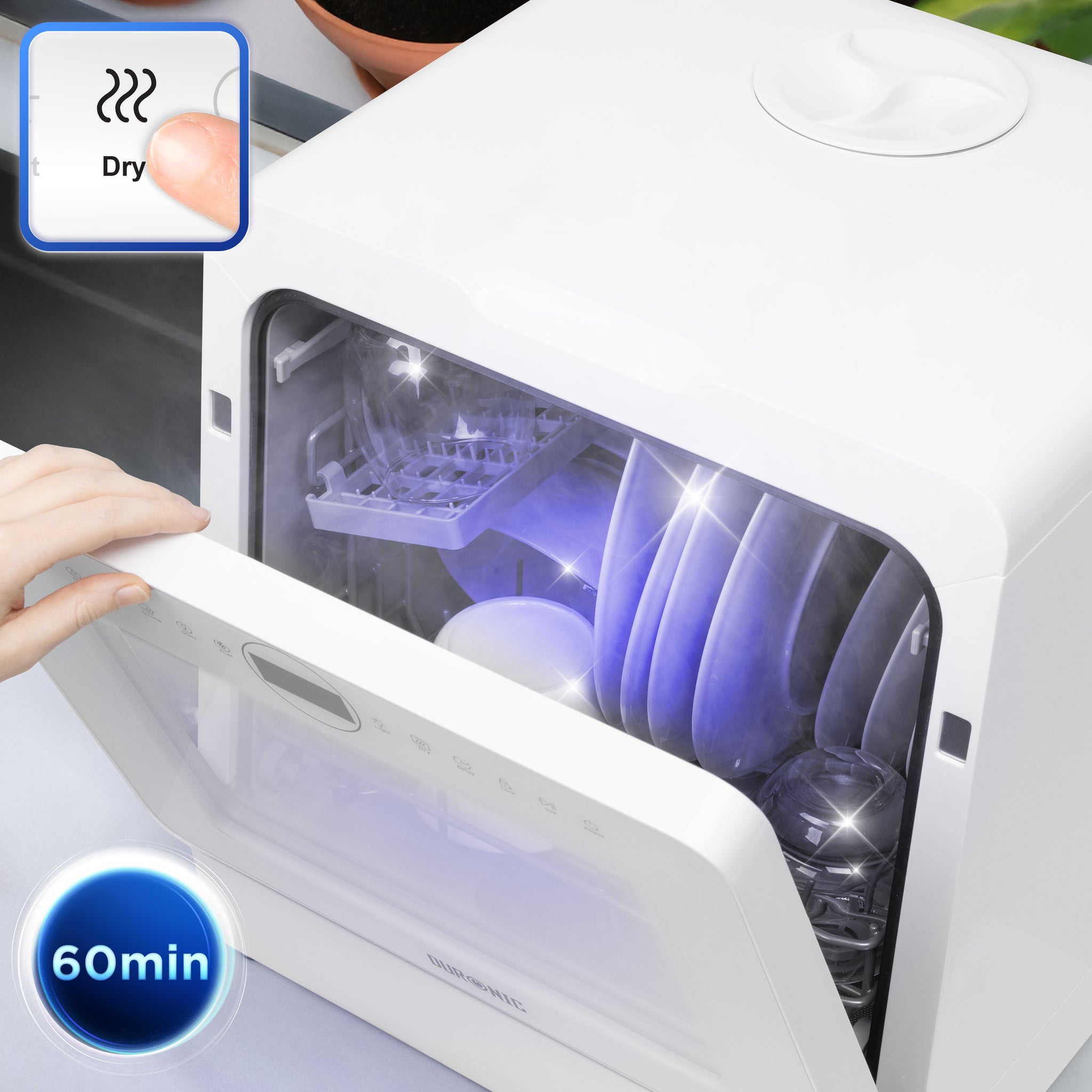 Duronic DW5 WE Lave-vaisselle de table 950W lave vaisselle posable portable compact gain de place pour petite cuisine 7 programmes de lavage séchage efficace pratique