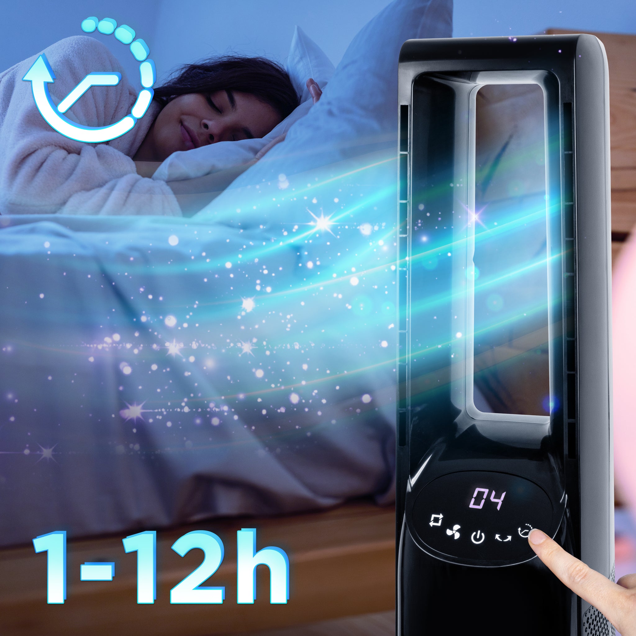 Duronic FN72 BK Ventilateur colonne 60W Aérateur avec 3 vitesses Minuterie 1 à 12 heures Oscillation à 70° Mode nuit Télécommande incluse avec 5 mètres de portée
