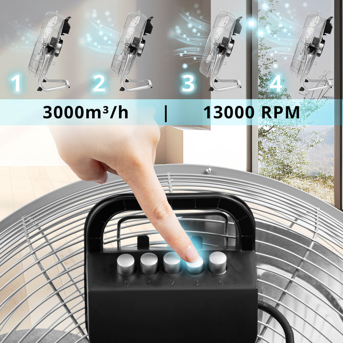 Duronic FN16 Ventilateur de Sol de 16 Pouces de 75W  en Métal chromé| 4 Vitesses | Ventilateur à grande Puissance | Idéal pour la Maison la Salle de Sport le Bureau les Entrepôts