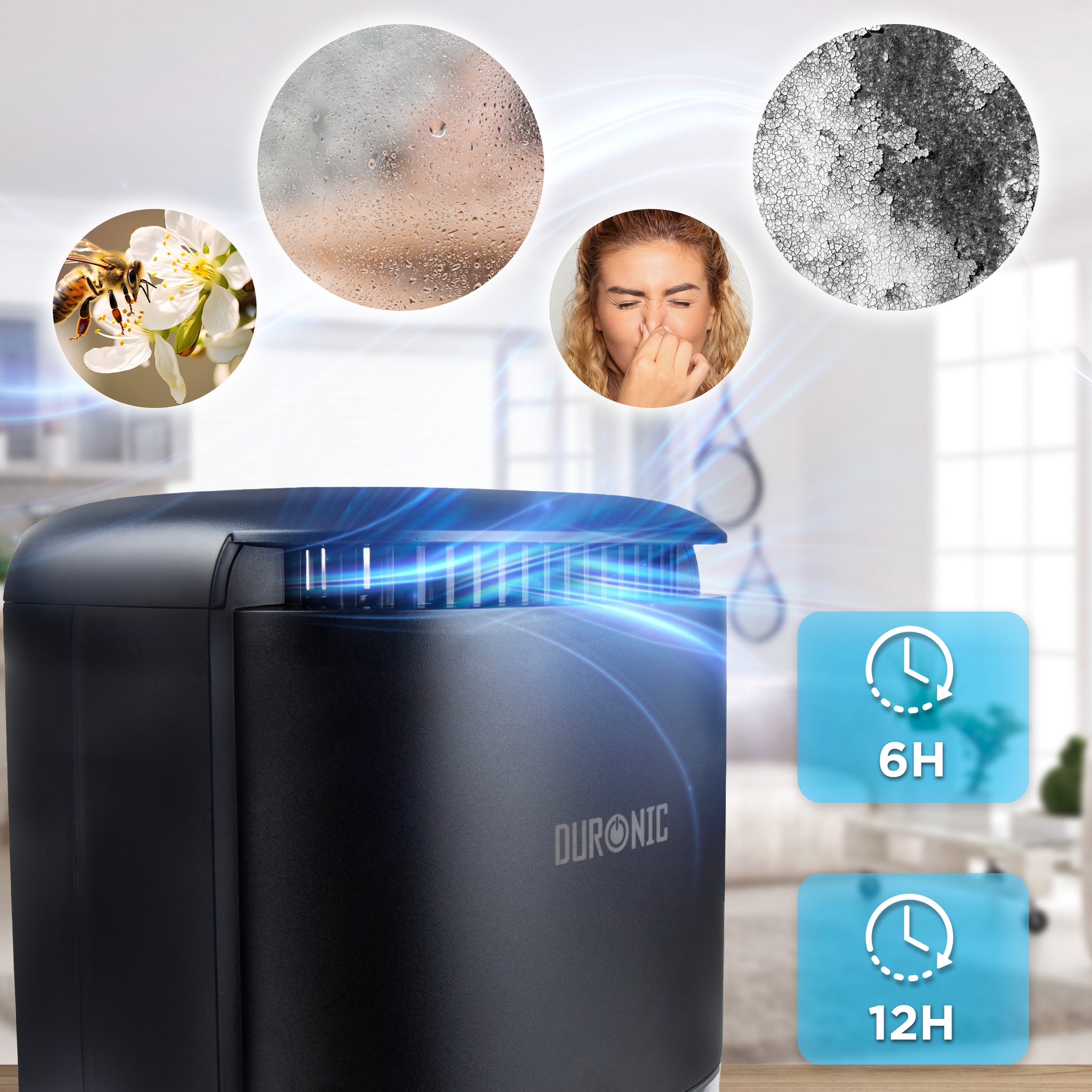 Duronic DH07 BK Déshumidificateur 22,5W Jusqu'à 200 ml d'eau par jour Réservoir d'1 litre Compact et silencieux Idéal pour petits espaces