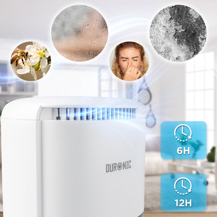 Duronic DH07 WE Déshumidificateur 22,5W Jusqu'à 200 ml d'eau par jour Réservoir d'1 litre Compact et silencieux Idéal pour petits espaces