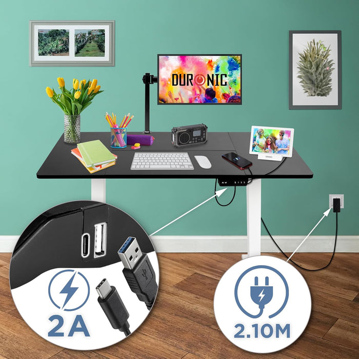 Duronic CD120 WK Bureau Assis-Debout électrique Complet avec Plateau de 120 cm Hauteur Ajustable de 72 à 118 cm Charge maximale de 70 kg Poste Travail Assis Debout Domicile télétravail Bureau