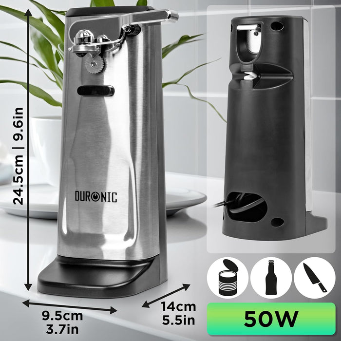Duronic CO60 Ouvre-boîte électrique 50W Ouvre boîtes de conserve automatique Aiguiseur de couteaux Décapsuleur pour bouteille Permet de retirer les capsules des bouteilles et cannettes