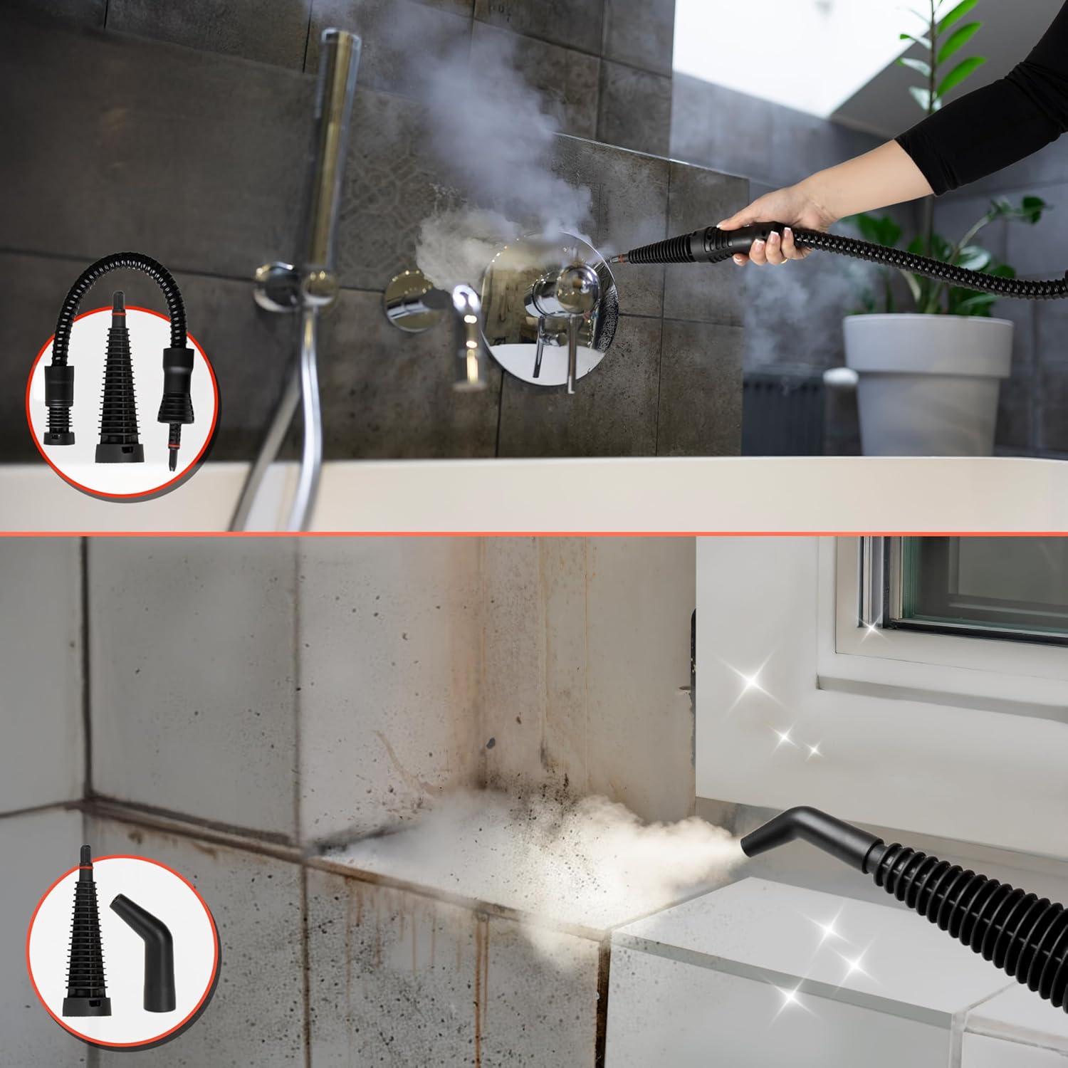 Duronic SC32 WE Nettoyeur vapeur à main 1050W Nettoyeur portable multifonction avec réservoir de 350 ml Nettoyage à la vapeur pour tissus Canapé Joints Douche Four Evier Vitres Fenêtres Miroirs