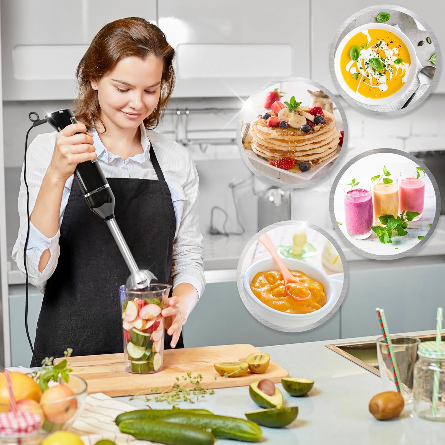 Duronic HB35C Mixeur plongeant à main 350W | 2 Réglages de Vitesses | 2 lames en acier inoxydable | 2 cruches de 600 ml | Résiste à la chaleur | Idéal pour Pâtisserie Smoothie Purée Fruits Légumes