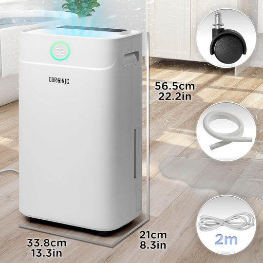 Duronic DH201 Déshumidificateur 440W Jusqu'à 20 litres d'eau par jour Réservoir d'eau de 5,1 litres Lutte contre l’humidité excessive et empêche la formation de moisissures Minuteur de 1 à 24 heures