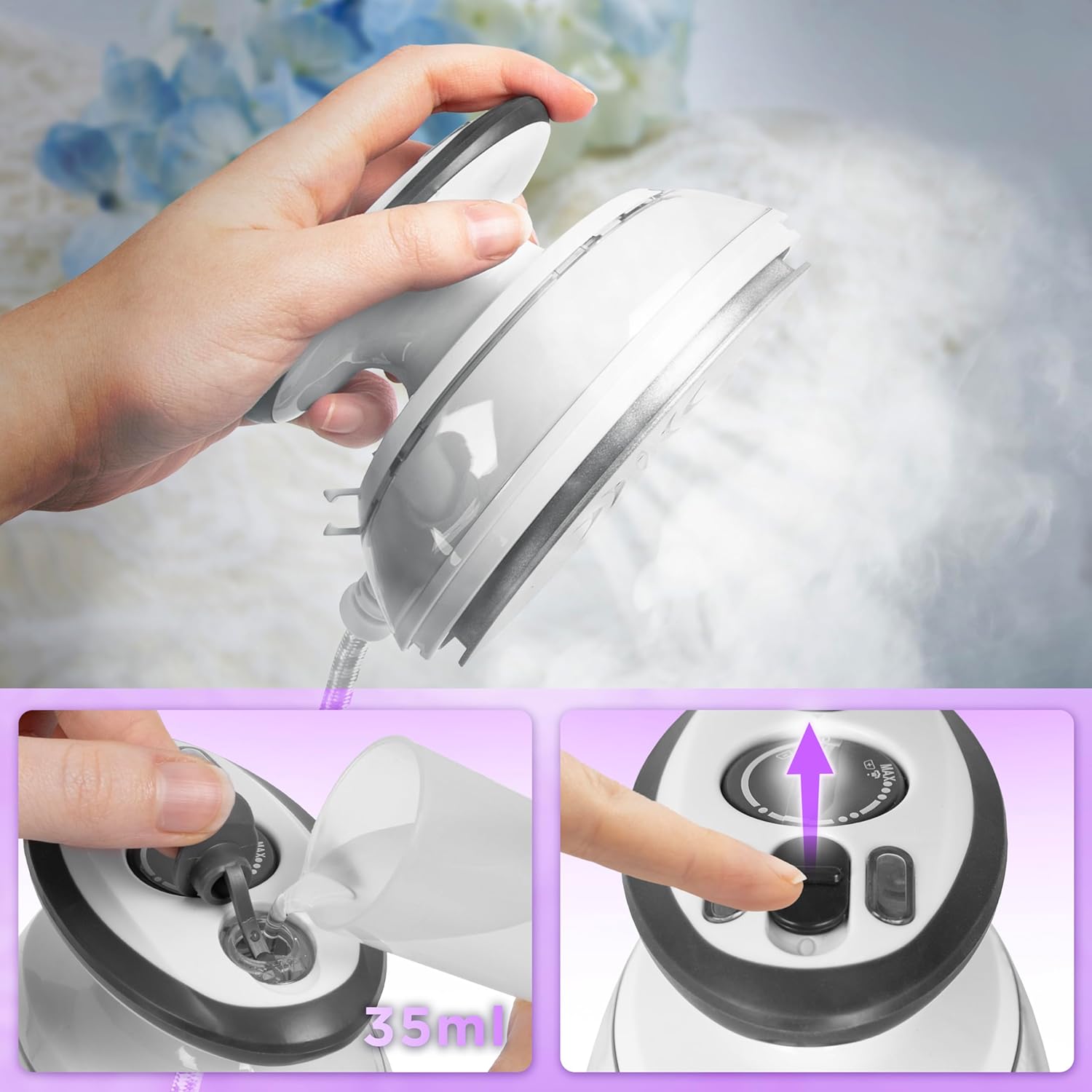 Duronic SI3 WE Fer à repasser à vapeur de voyage 400W Léger et compact 495g Idéal pour les déplacements Convient pour crafts et patchworks Accessoires inclus