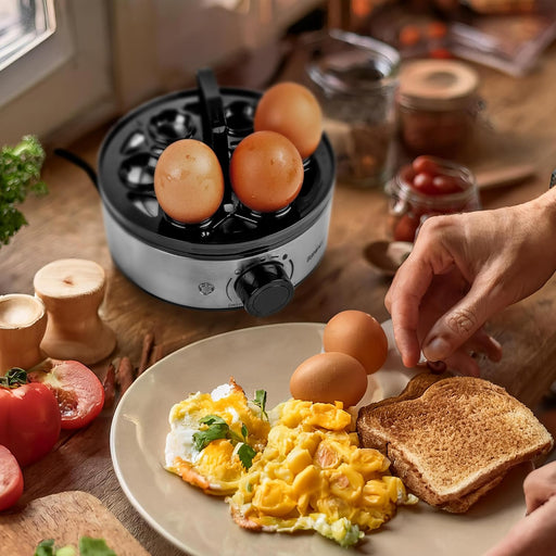 Duronic EB50 BK Cuiseur à oeufs 1 à 7 oeufs 400W Thermostat et minuteur 3 modes de cuisson Oeuf dur ou mollet ou à la coque Arrêt automatique avec alarme sonore Cuisson omelettes légumes œufs