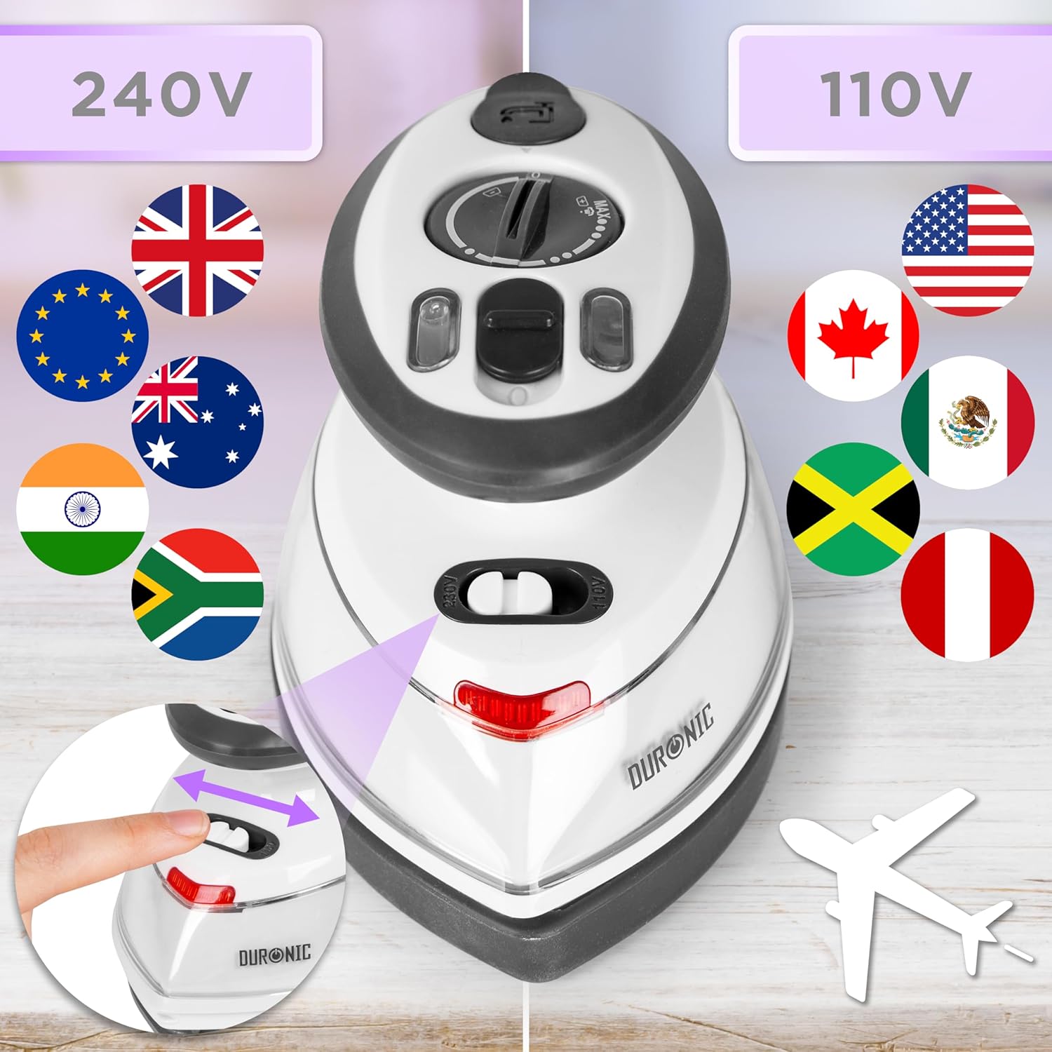 Duronic SI3 WE Fer à repasser à vapeur de voyage 400W Léger et compact 495g Idéal pour les déplacements Convient pour crafts et patchworks Accessoires inclus