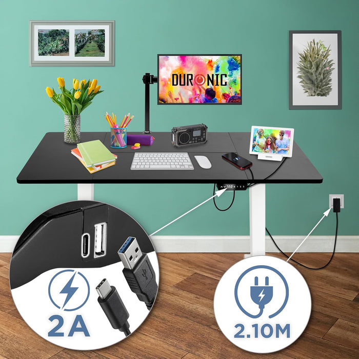 Duronic CD140 WK Bureau Assis-Debout électrique Complet avec Plateau de 140 cm Hauteur Ajustable de 72 à 118 cm Charge maximale de 70 kg Poste Travail Assis Debout Domicile télétravail Bureau