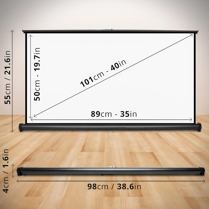 Duronic DPS40 16/9 Ecran de Projection TV et Home Cinema pour Bureau de 40 Pouces 101 cm | 89 x 50 cm | Toile pour vidéoprojecteur | Solution Alternative au Trépied | Gain +1 idéal pour 3D 8K 4K 1080P