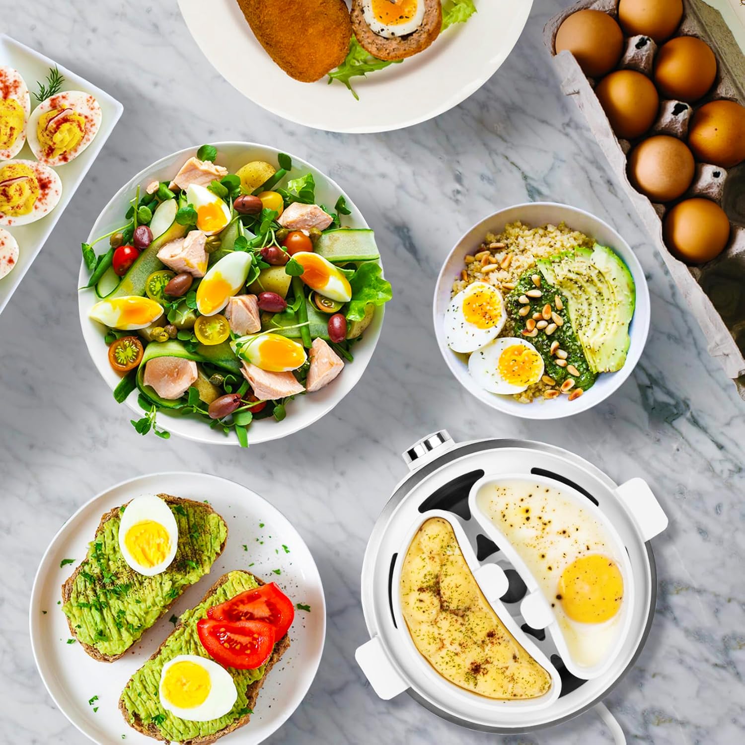 Duronic EB40 WE Cuiseur à œufs 400W 1 à 7 oeufs Thermostat et minuteur pour obtenir œufs durs ou mollets ou à la coque avec fonction dédiée pour préparer 2 types de cuisson Sans BPA