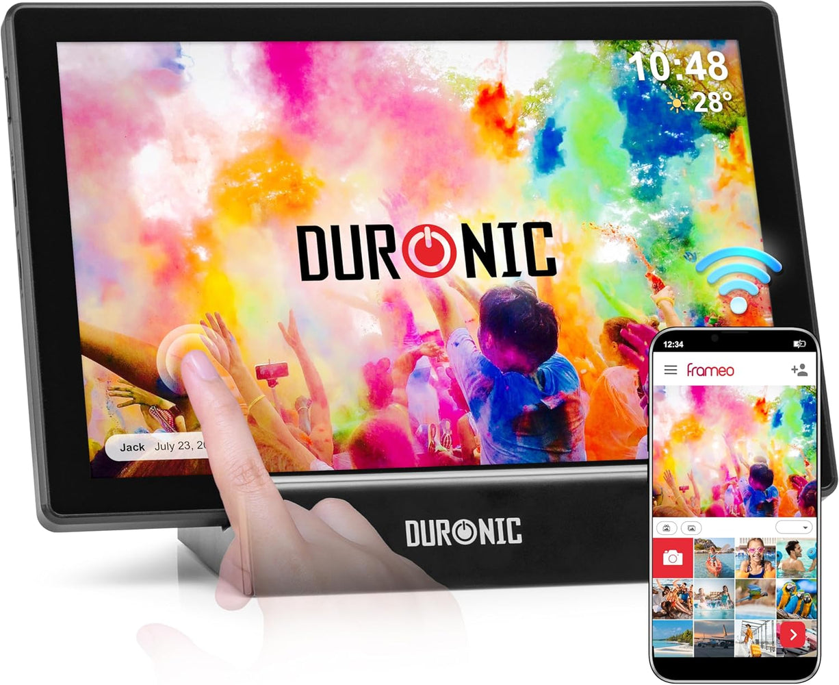 Duronic Frameo PF1D BK Cadre Photo numérique connecté Ecran Tactile 10,1 Pouces Lecteur Photos vidéos Haute résolution 1280 x 800 Pixels Mémoire 32 Go USB-C