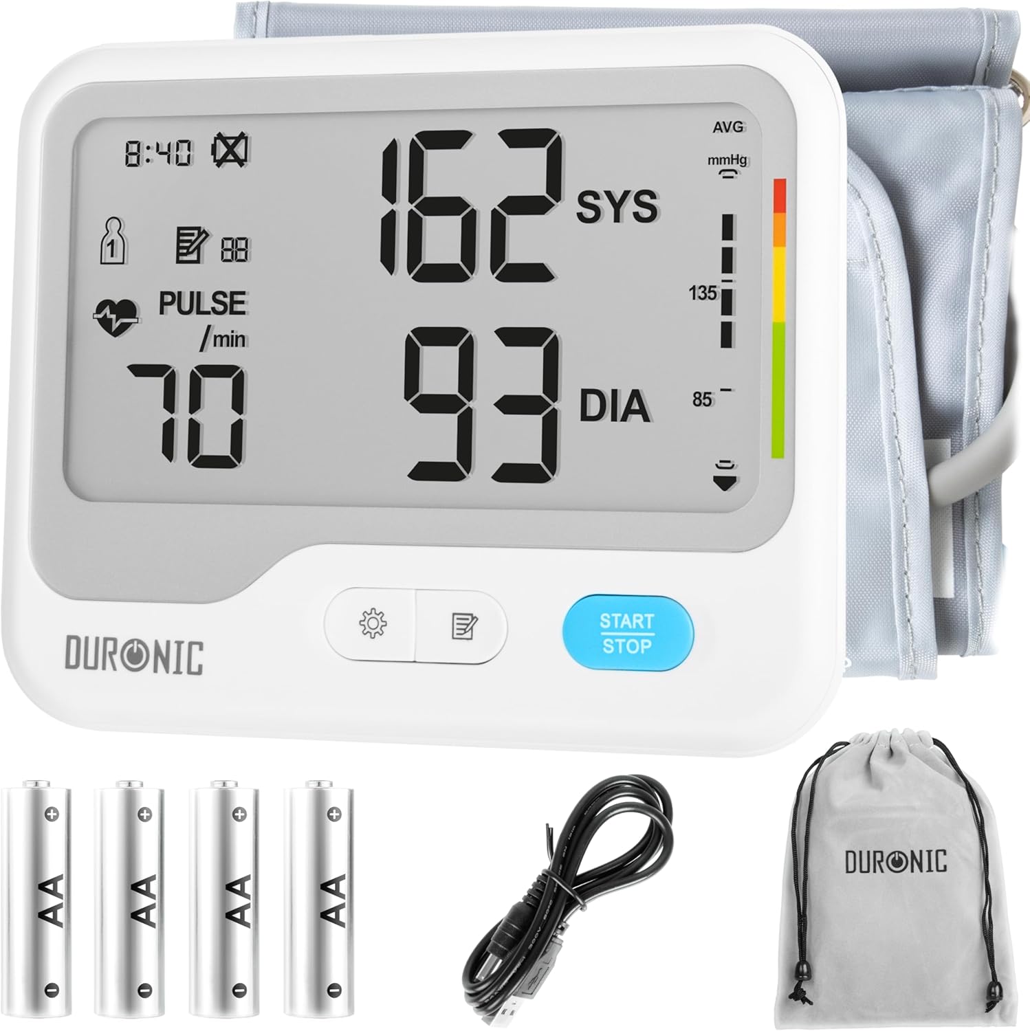 Duronic BPM125 Tensiomètre 6V Appareil de mesure de tension artérielle systolique diastolique avec fonction mémoire Mesures précises de la pression artérielle 4x piles AA
