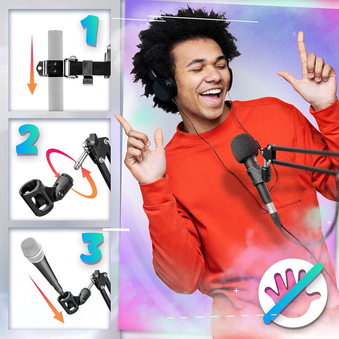 Duronic MH01 Bras de Microphone avec Perche de Suspension et Adaptateur à Pince pour Micro | pour Podcasts Vlog Enregistrement Radio Video Gaming | Noir