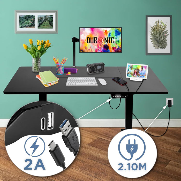 Duronic CD160 BK Bureau Assis-Debout électrique Complet avec Plateau de 160 cm Hauteur Ajustable de 72 à 118 cm Charge maximale de 70 kg Poste Travail Assis Debout Domicile télétravail Bureau