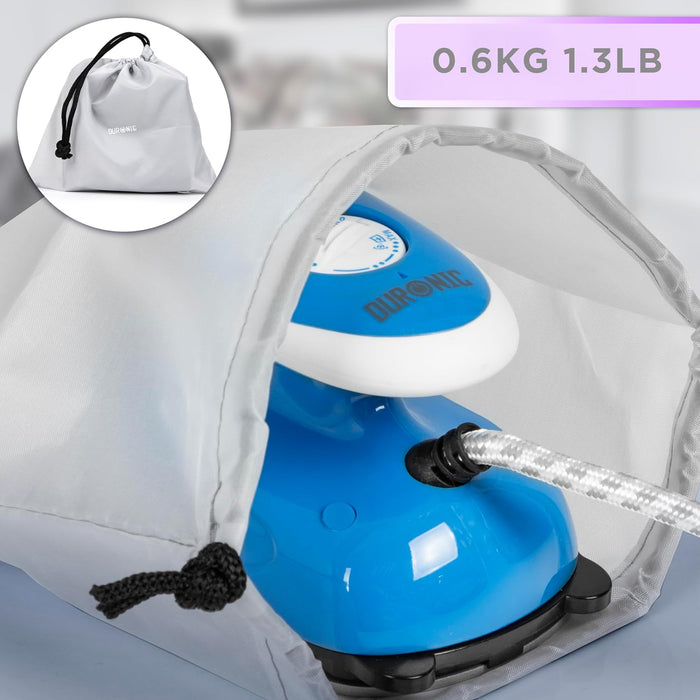 Duronic SI2 BE Fer à Repasser à Vapeur de Voyage 375W Léger et Compact 762g Semelle antiadhésive Réservoir de 50 ml avec Brosse et Pochette de Transport
