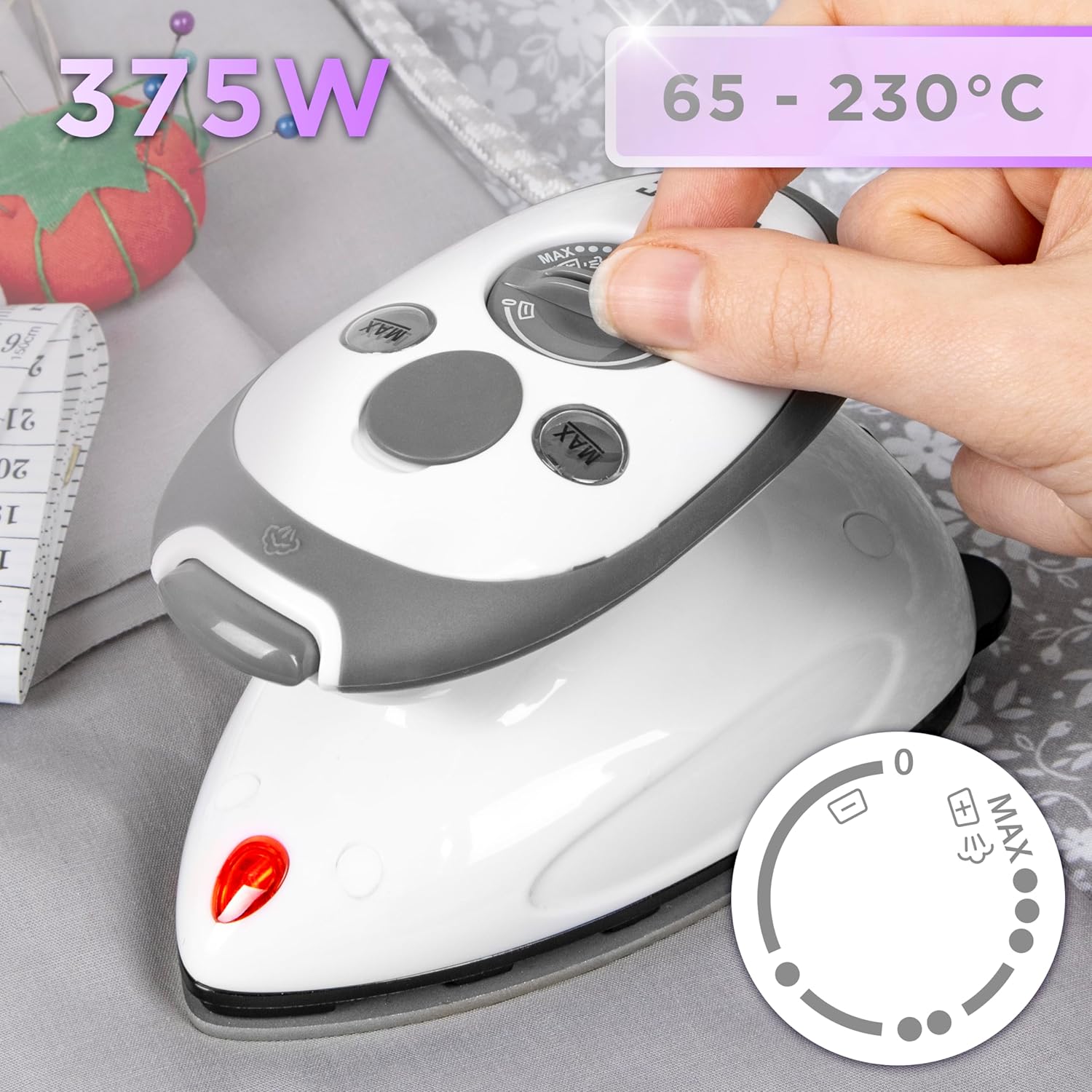 Duronic SI2 WE Fer à repasser à vapeur de voyage 375W Léger et compact 762g Semelle antiadhésive Réservoir de 50 ml Avec brosse et pochette de transport