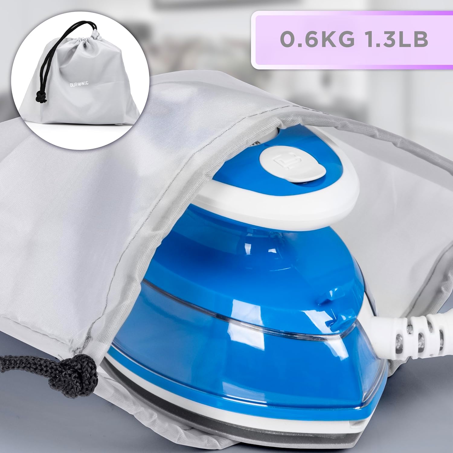 Duronic SI3 BE Fer à repasser à vapeur de voyage 400W Léger et compact 495g Idéal pour les déplacements Convient pour crafts et patchworks Accessoires inclus